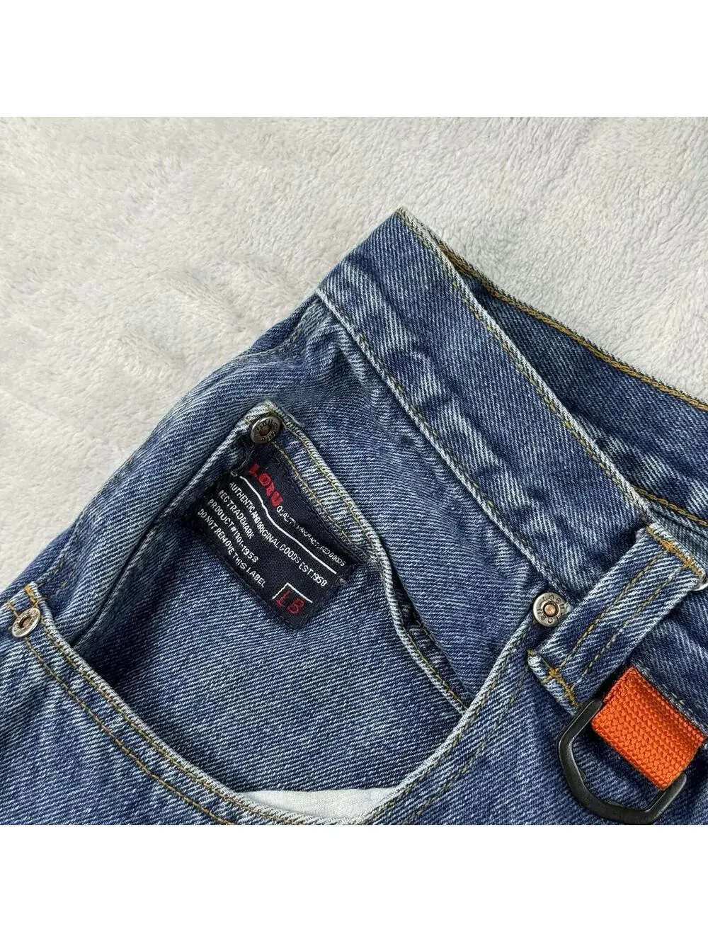 Vintage LOBU Jeans Men 36x28 Blue Carpanter Baggy Workwear Distressed Grunge Y2K